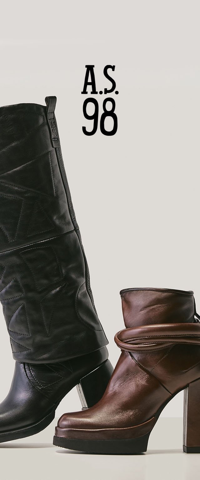 Botte noire en cuir montant jusqu'au genou avec un design texturé, et bottine en cuir marron à la cheville avec un détail drapé et un talon épais.