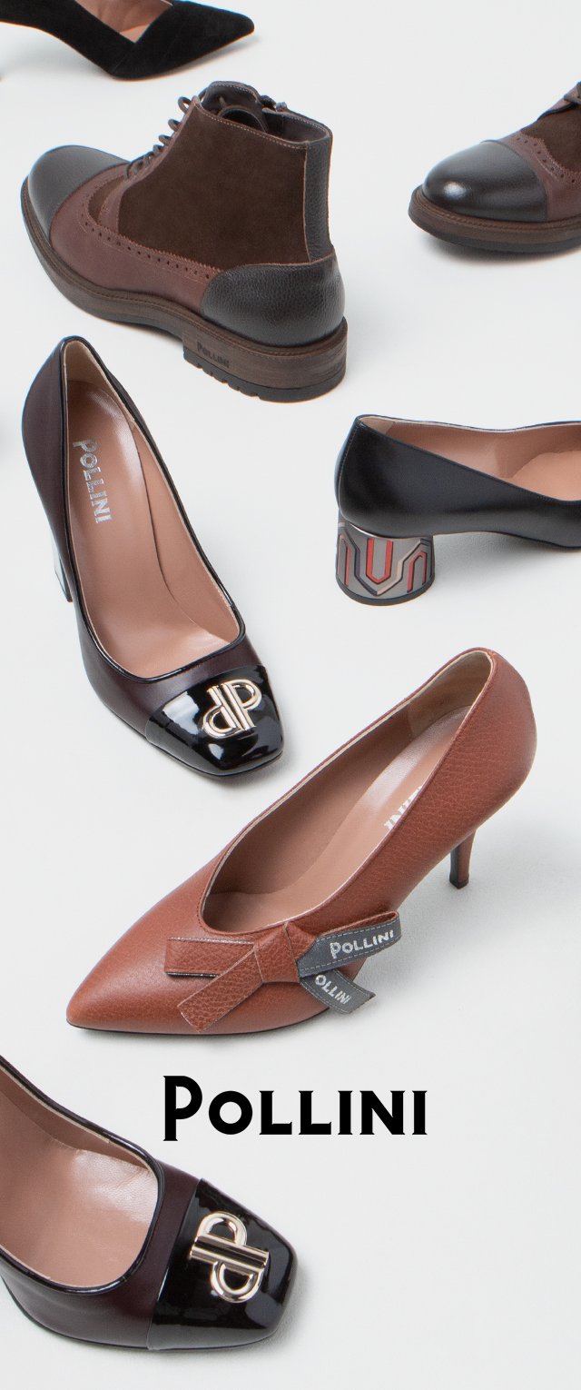 Selección de calzado: tacones de charol negros con detalles en dorado, zapatos de cuero marrón con detalle de lazo, botines de ante marrón, y zapatos de cuero negros con un diseño de tacón único.